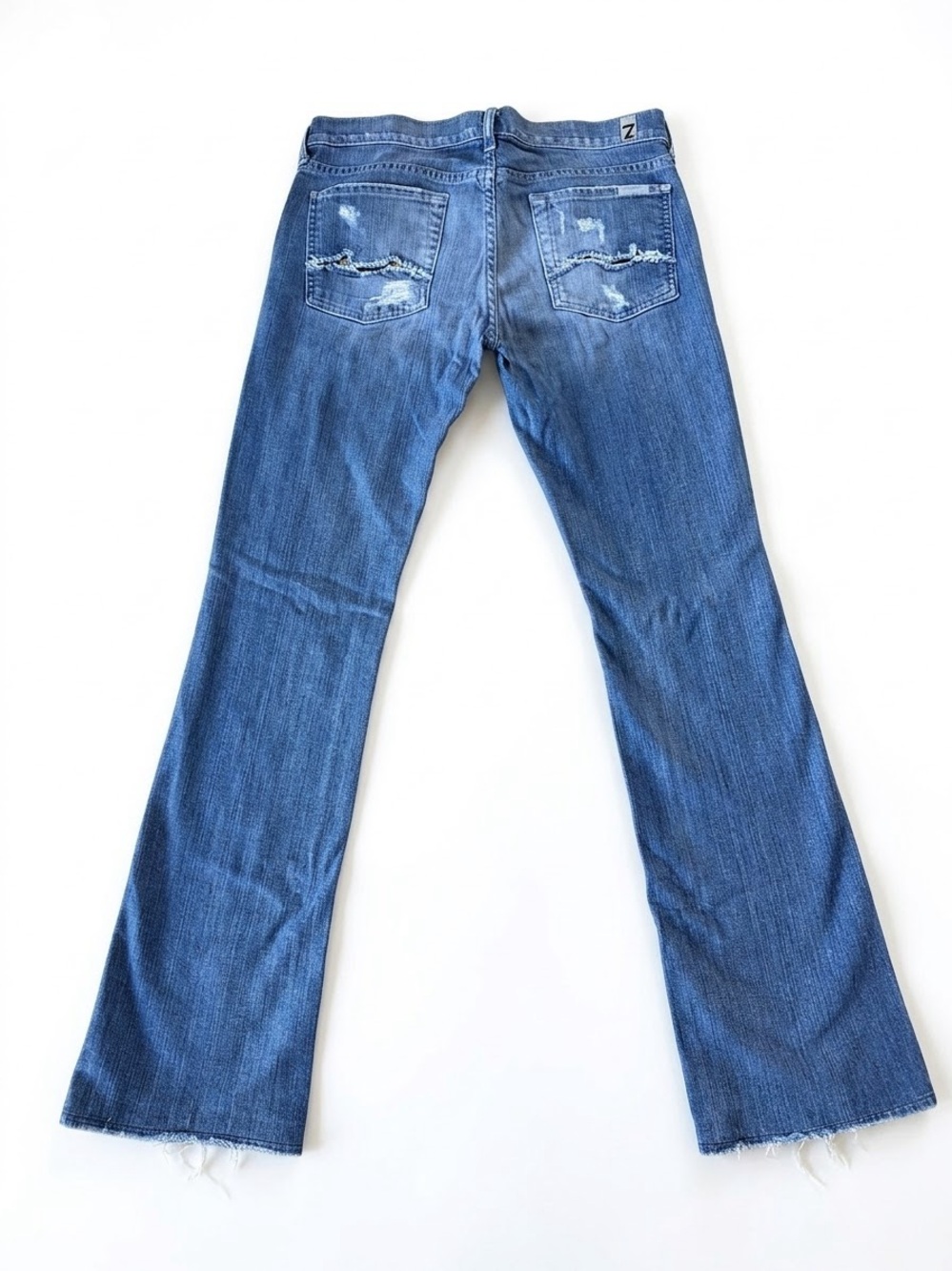 7 For All Mankind Blue Distressed Flare Jeans